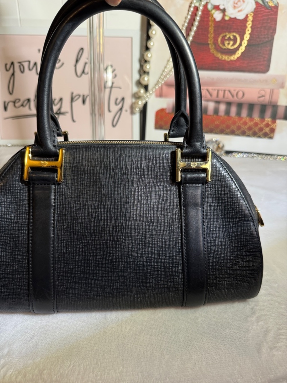 MCM Vintage Black Leather Boston Satchel Barrel Bag Made in Korea Authentic - Picture 5 of 17